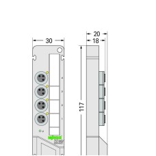 757-443/000-010 Коробка датчика/виконавчого механізму M8; 4-канальний; 3-полюсний