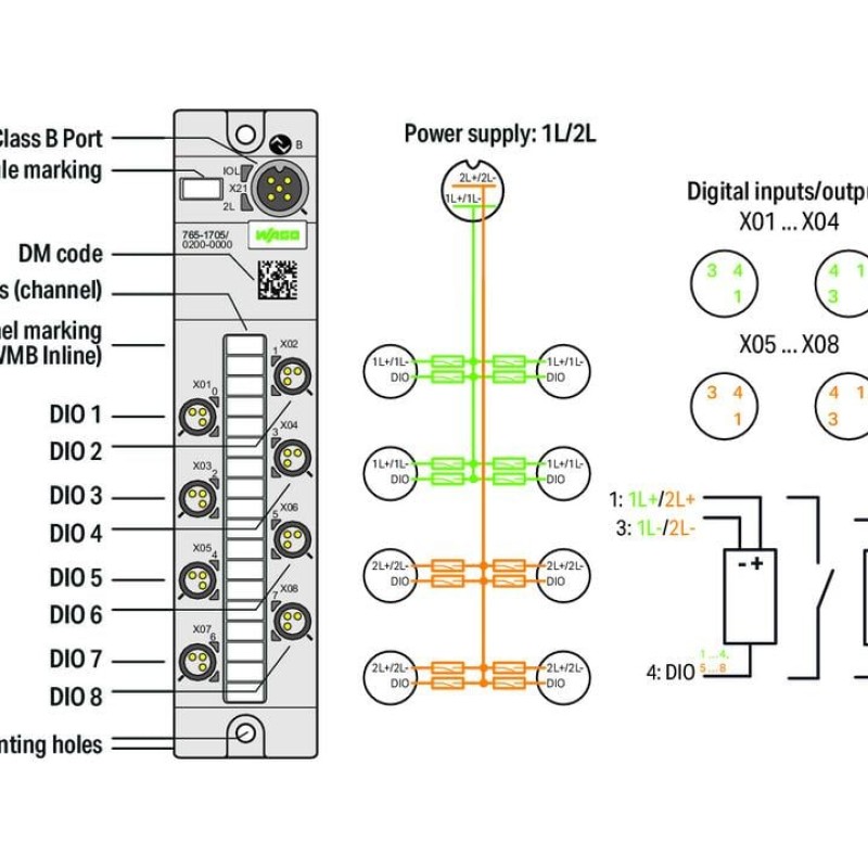 765-1705/200-000 8-channel digital input/output;IO Link Class B Hub;DC 24 V / 2.0 A