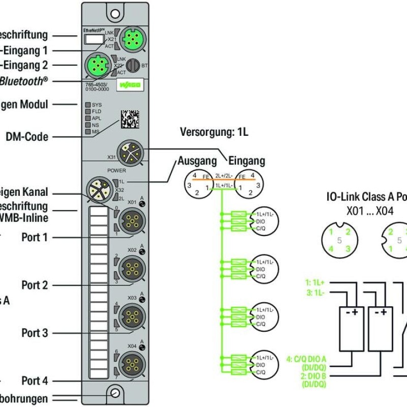 765-4503/100-000 4-портовий IO-Link Master класу A; EtherNet/IP; DC 24 В / 2.0 А