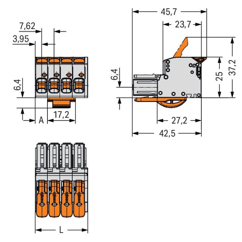 831-1103/322-000 1-провідний роз'єм-розетка; важіль; Push-in CAGE CLAMP®; світло-сірий