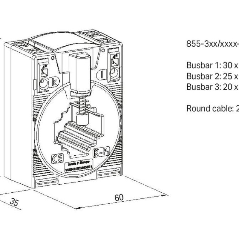 855-305/250-509 Plug-in current transformer;Primary rated current: 250 A;Secondary rated current: 5 A